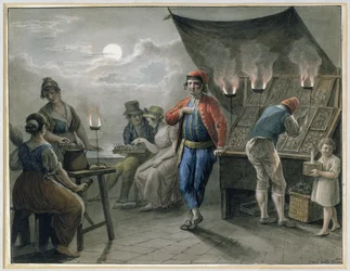 Figuren an einem Stand bei Nacht, 1819